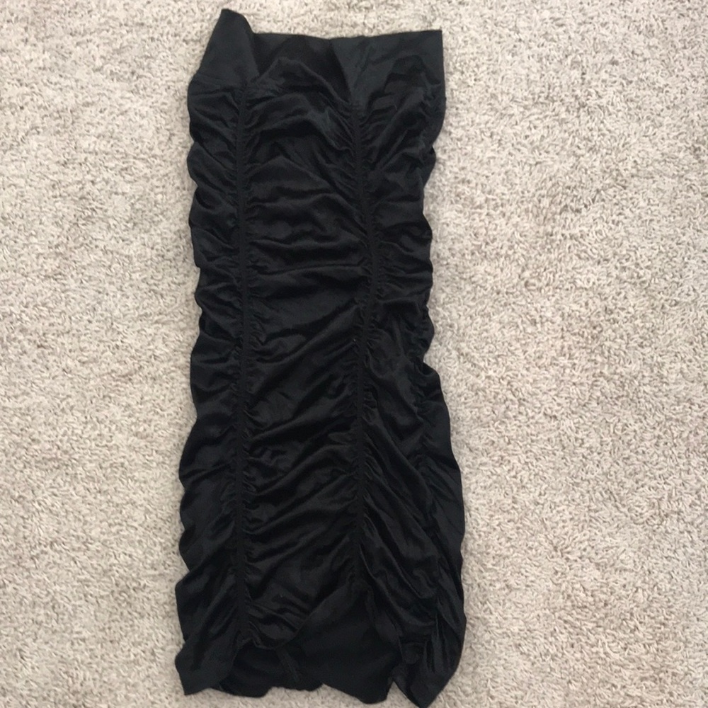 Black satin ruched mini dress